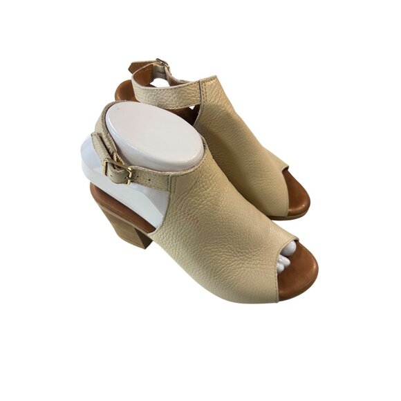 L'ARTIGIANO LUCCHESE Women's Leather Shoe Peep Slingback Sandal Heel Cream 6.5 - Picture 2 of 6